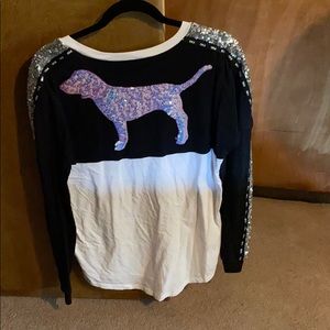 Dog logo bling long sleeve pink shirt